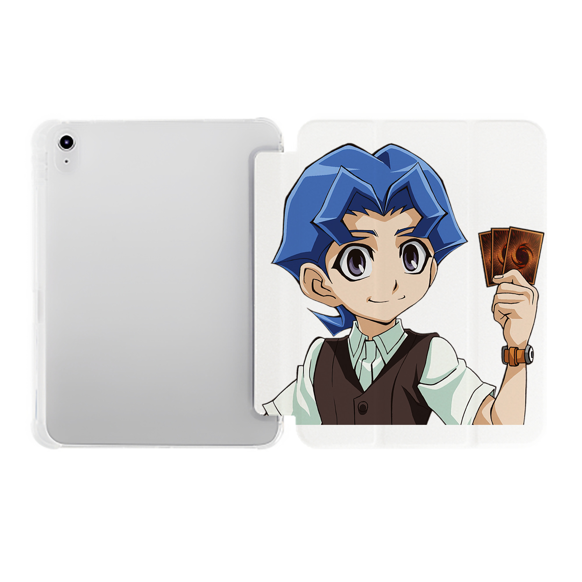 （画像用） 遊☆戯☆王 Yu-Gi-Oh! IPad ケース ペン収納付き 三つ折りスタンド PUレザー×シリコン 対応機種9.5/10.5/10.9インチ